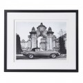 Stylový vintage obraz Jaguár černobílý s černým rámem 58cm