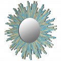 Art-deco nástěnné kruhové zrcadlo Minne v modré barvě ze dřeva 78cm