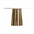 Art-deco luxusní kulatý jídelní stůl Leze s kruhovou mramorovou deskou a zlatou podstavou 120cm