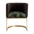 Art-deco luxusní jídelní židle Anatye s hnědým opěradlem zeleným vzorem na sedadle a zlatou podstavou 75cm