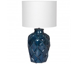 Elegantní keramická noční lampa Elador II v modré barvě s ornamentálním motivem a bílým stínítkem 62cm