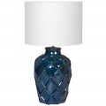 Elegantní keramická noční lampa Elador II v modré barvě s ornamentálním motivem a bílým stínítkem 62cm