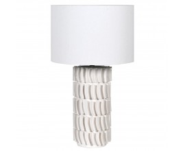Moderní designová keramická stolní lampa Edin v bílé barvě s kulatým lněným stínítkem