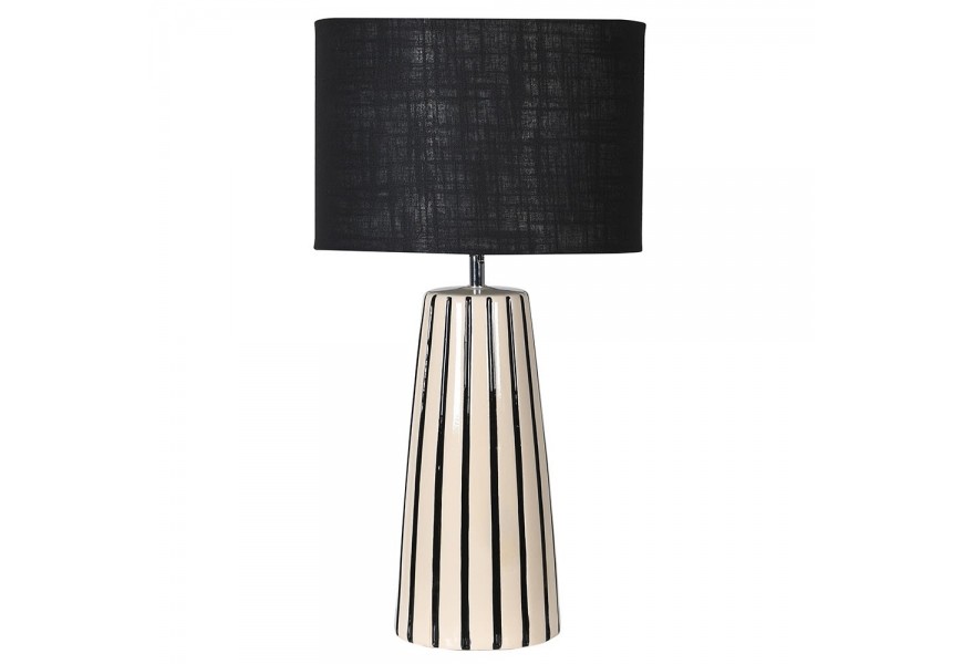 Retro keramická stolní lampa Alesia s černým lněným stínítkem 60cm