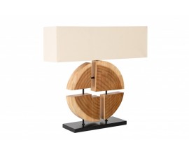 Moderní stolní lampa Vilma s dřevěnou konstrukcí a béžovým stínítkem ze lnu 78cm