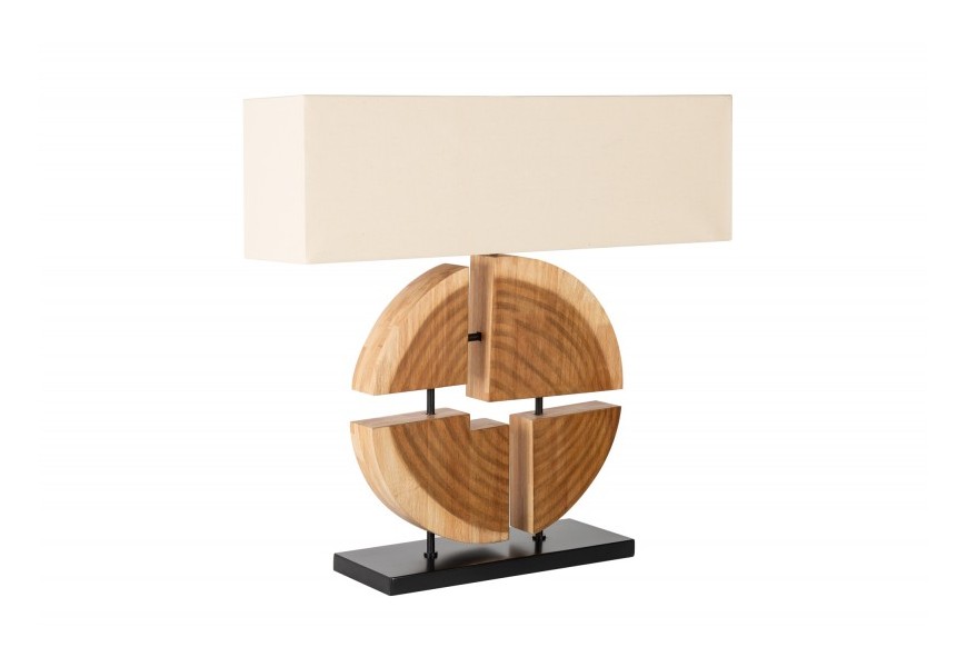 Moderní stolní lampa Vilma s dřevěnou konstrukcí a béžovým stínítkem ze lnu 78cm