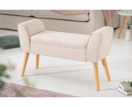 Skandinávská čalouněná lavice Karen béžové barvy s dřevěnými nohami 90cm