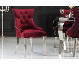 Zámecká chesterfield židle Eleanor v červené barvě ze sametu 97cm