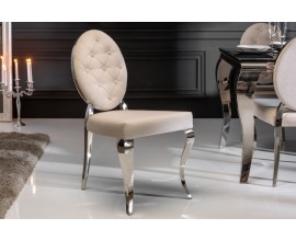 Zámecká jídelní židle Modern Barock s béžovým potahem a stříbrnými nožičkami 92cm