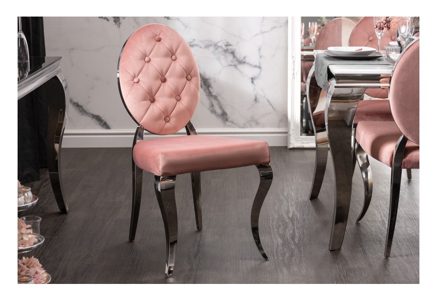Zámecká jídelní židle Modern Barock s růžovým potahem a stříbrnými nožičkami 92cm