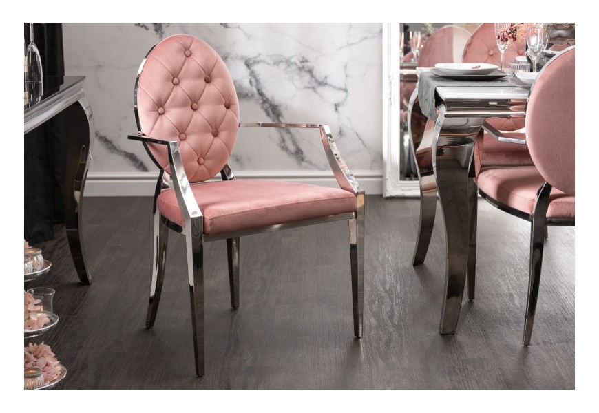 Zámecká jídelní židle Modern Barock starorůžové barvy s kovovými nohami 92cm