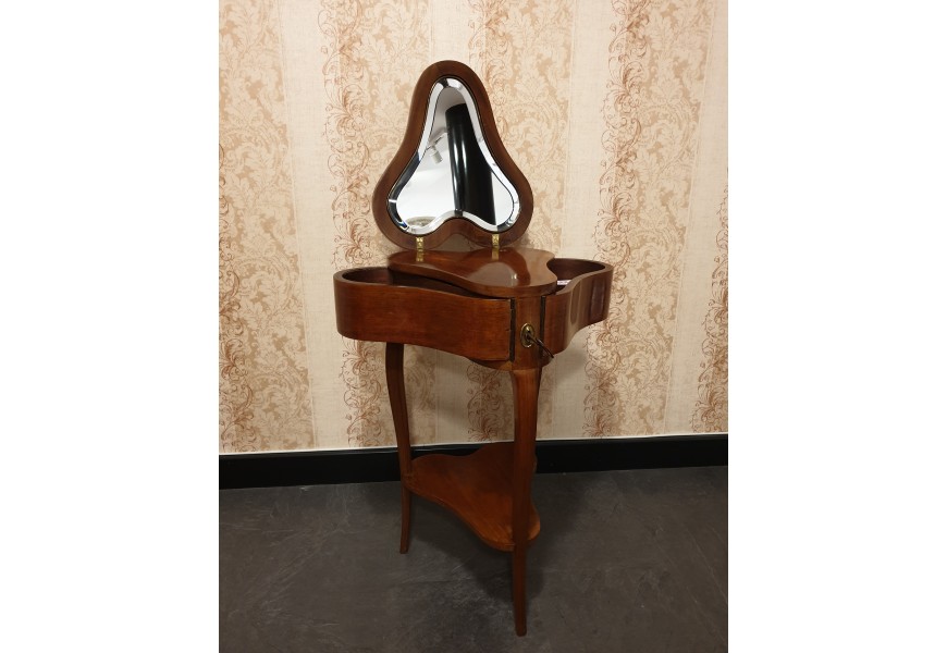 Starožitný klasický kosmetický stolek Élysée z hnědého mahagonového dřeva se šuplíky a tajným úložným prostorem z roku 1850
