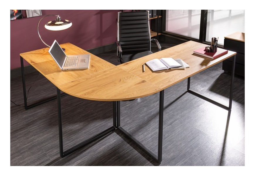 Moderní rohový kancelářský stůl Big Deal hnědé barvy s kovovými nohami 180cm