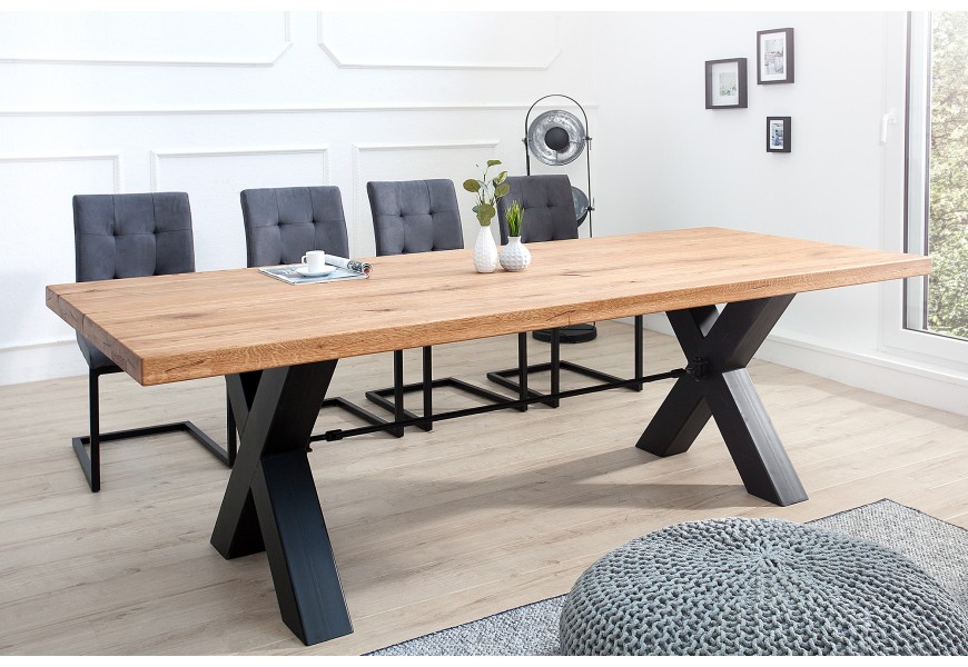 Nadčasový obdélníkový jídelní stůl Steele Craft v industriálním stylu s hnědou dubovou povrchovou deskou a černými kovovými