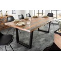 Industriální masivní jídelní stůl Spin z palisandrového dřeva s černými kovovými nohami