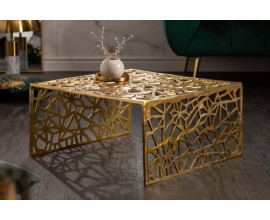 Art-deco čtvercový konferenční stolek Hoja ve zlaté barvě z kovu 60cm