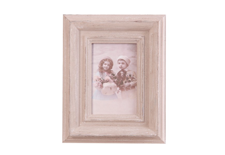 Masívny obdĺžnik vyrezávaný vintage krémový rám na leme Ceilec so stojanom s bielou patinou 25x20 cm