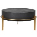 Art-deco černý kulatý konferenční stolek z betonu a kovu se zlatými nohami