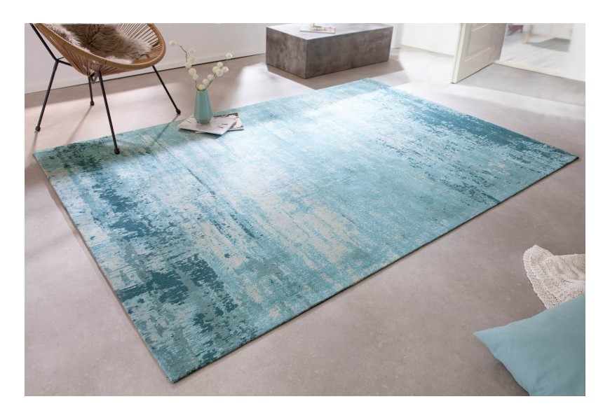 Stylový bavlněný obdélníkový koberec Vernon v tyrkysové barvě s vypraným efektem