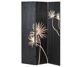 Designový paraván v černé barvě s květovým motivem 180cm