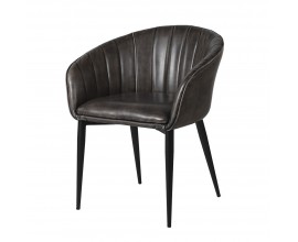 Kožená designová stolička Bard s kulatým opěradlem s černým vintage potahem a kovovými nohami