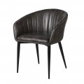 Kožená designová stolička Bard s kulatým opěradlem s černým vintage potahem a kovovými nohami