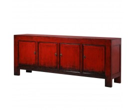 Vintage příborník Rojada z masivního dřeva červené barvy se čtyřmi dvířky 25cm