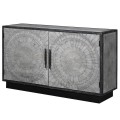 Designový dvoudveřový příborník z masivního dřeva v šedé barvě s mozaikovým zdobením předních dvířek 148cm
