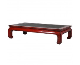 Vintage konferenční stolek Kolorida z masivního dřeva a ratanu červené barvy 200cm