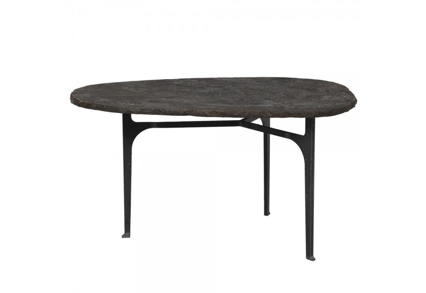 Designový konferenční stolek s šedou vrchní deskou z přírodního kamene 100cm
