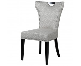 Designová jídelní židle s šedým vzorovaným čalouněným a černými nohama 96cm