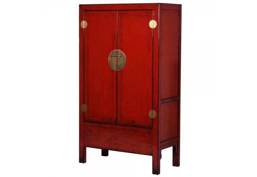 Vintage skříň Kolorida v červené barvě z masivu se čtyřmi poličkami 188cm