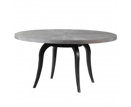 Vintage kulatý jídelní stůl šedé barvy z masivu a s černými kovovými nohami 150 cm