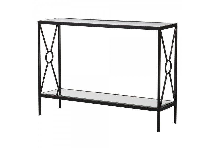Art-deco obdélníkový konzolový stolek s konstrukcí a se zrcadlovými skleněnými deskami 112 cm