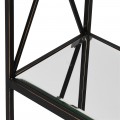 Konstrukce v tmavě hnědé barvě se zrcadlovými skleněnými deskami