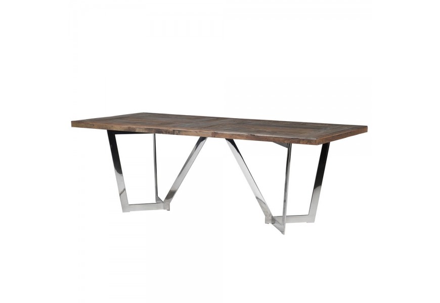 Luxusní designový jídelní stůl Furria s masivní deskou as kovovými chromovými nohami 220cm