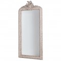Vintage bílé šatní zrcadlo z masivu s barokní vyřezávanou výzdobou na vrchu 190 cm