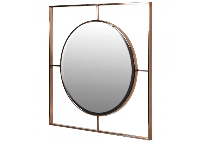 Art-deco nástěnné zrcadlo Giamo s kovovým měděným rámem 80cm