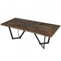 Industriální obdélníkový jídelní stůl z tmavého jilmového dřeva s ozdobným obrazcem na povrchu desky s černými nohama 220cm