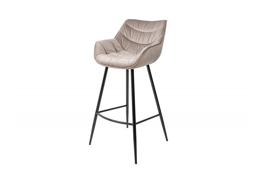 Designová moderní barová židle Garret v sametovém šampaňském potahu a černými kovovými nohami