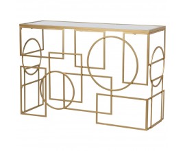 Stylový Art-deco konzolový stolek se zlatou konstrukcí s geometrickými motivy a zrcadlovou deskou 120 cm