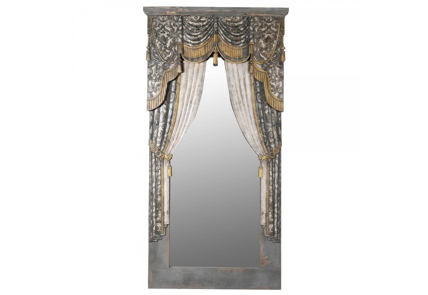 Vintage nástěnné zrcadlo s motivem barokního závěsu 201 cm