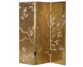 Designový paraván ve zlaté barvě s florálním motivem japonských květin Sakura 198 cm