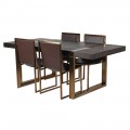Industriální jídelní stůl Luxuria ze dřeva se zlatými kovovými nohami 198cm