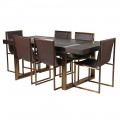 Industriální jídelní stůl Luxuria ze dřeva se zlatými kovovými nohami 198cm
