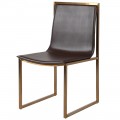 Stylová jídelní židle Luxuria s tmavohnědým koženým potahem a zlatou kovovou konstrukcí