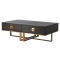 Luxusní konferenční stolek Luxuria ze dřeva s kovovou zlatou konstrukcí a dvěma zásuvkami