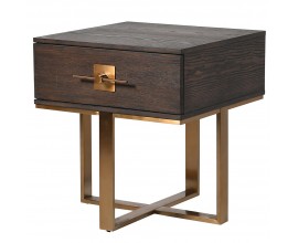 Art-deco noční stolek Luxuria ze dřeva se zlatou kovovou konstrukcí a zásuvkou 55cm