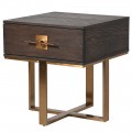 Designový noční stolek Luxuria ze dřeva se zlatou kovovou konstrukcí v art-deco stylu se zásuvkou