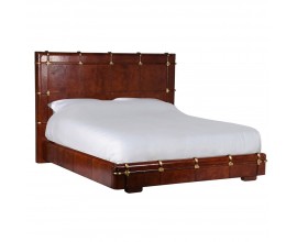 Kožená manželská postel Pellia v hnědé barvě se zlatými prvky 225 cm